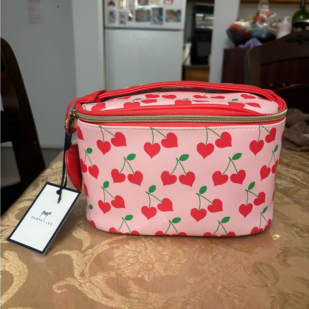 Pink Cherry Heart Cosmetic Bag